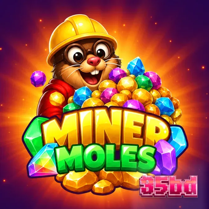 Miner Moles স্লট গেমের একটি দৃশ্য যেখানে মাইনিং থিমের গ্রিড এবং মাল্টিপ্লায়ার দেখা যাচ্ছে।